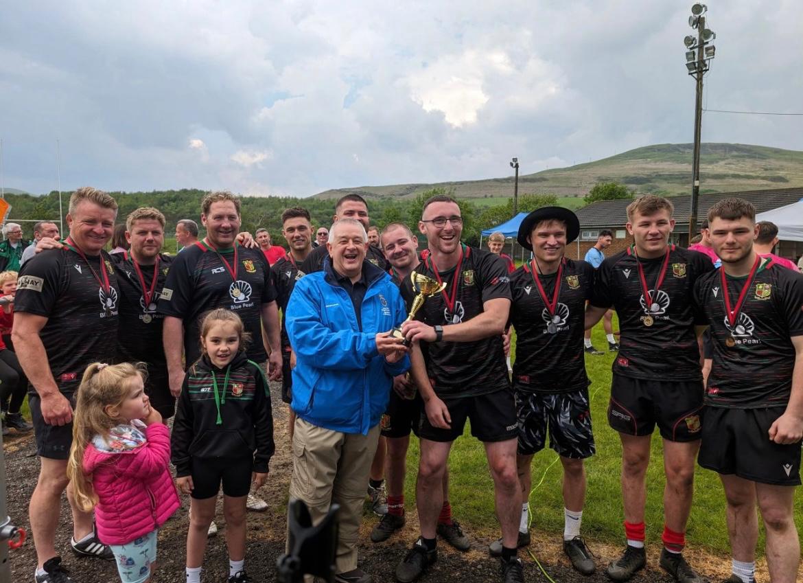 Great day yesterday for @NantyffyllonRFC winning the first @DallaglioRW touch rugby tournament in support of @HighSheriffWM24. Not sure how the old boys managed it, but unbeaten all day, took the field with some old and new friends. Uppanant.