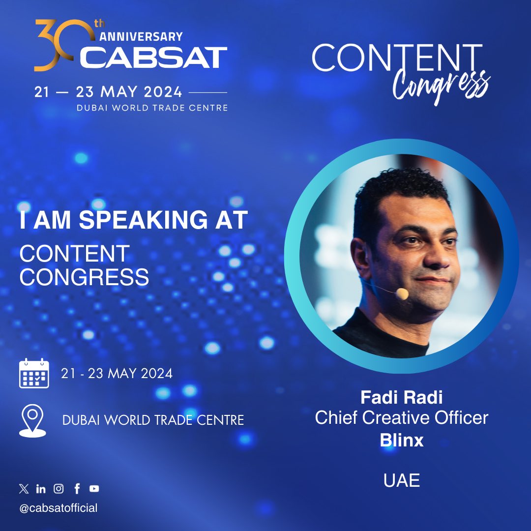 I am delighted to be speaking for the 30th edition of CABSAT.  Join us for an insightful journey into the realm of Media!
CABSAT is the MEASA’s leading Media, Entertainment, and Satellite Technology event hosting 18,000 attendees including 700+ brands, 150+ speakers from 120+