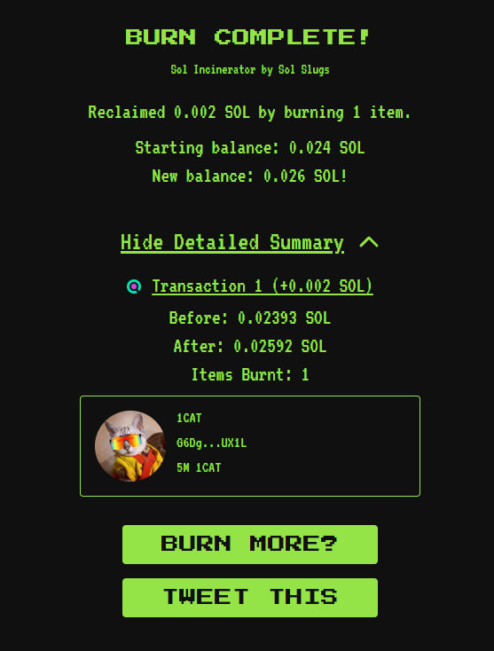 1catsol's tweet photo. Just like promised 0.5% burn worth 10k usd at 2 million mcap! #1cat $1CAT
https://t.co/mhRKwE1eUv https://t.co/4okGzO6tLu