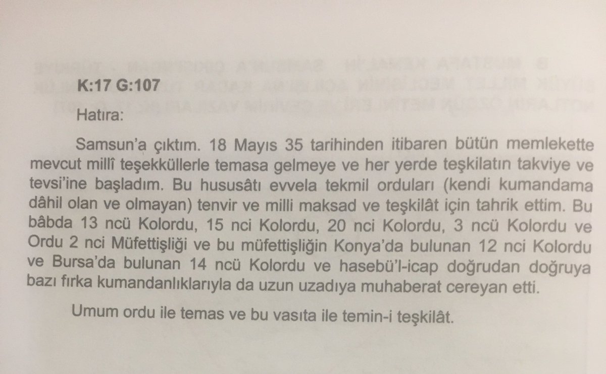 Mustafa Kemal Paşa’nın 19 Mayıs 1919’da günlüğüne yazdığı notlar. Kaynak: Atatürk'ün Not Defterleri, Genelkurmay Başkanlığı.