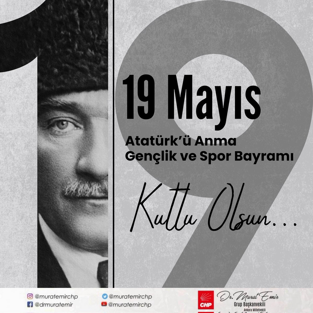 Milli Mücadele ruhudur #19Mayıs; bir Milletin esarete karşı çıkarak, özgürlüğe giden yolda attığı ilk adımdır. Bu adımla birlikte ülkenin geleceği gençlere emanet edilmiştir. Atatürk'ü Anma Gençlik ve Spor Bayramımız Kutlu Olsun. Başta Ulu Önderimiz Mustafa Kemal Atatürk olmak