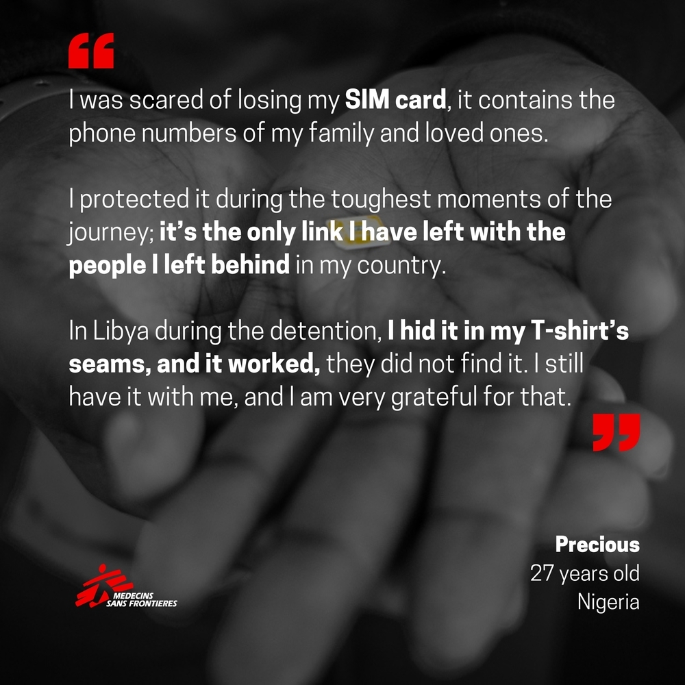 Fleeing home for safety, what would you bring? For survivors on the @MSF_Sea Geo Barents, a SIM card holds everything. Precious, 27 from Nigeria, risked everything to keep her SIM card safe. It's her only link to loved ones back home. What would YOU bring on a perilous journey?