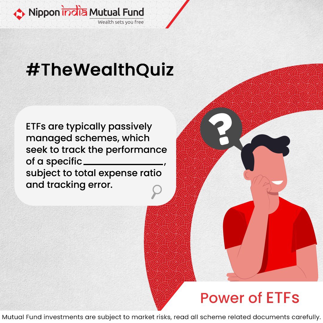 Nippon India ETF brings you an exciting initiative to test your ETF Quotient every week.

So go ahead, leave your answer in the comments.

Let’s Learn, Enjoy & Spread Knowledge.

#Investment #Savings #FinancialGoals #ETF #ETFIndia #NipponIndiaETF