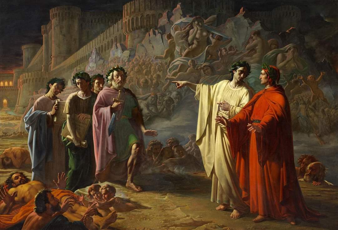 Ce superbe tableau peint par Tommaso De Vivo en 1863, représentant un épisode de la Divine Comédie, conservé au Palazzo Reale à Naples, a été créé pour le roi d'Italie Vittorio Emanuele II, en vue du 6ème centenaire de la naissance de Dante Allighieri.