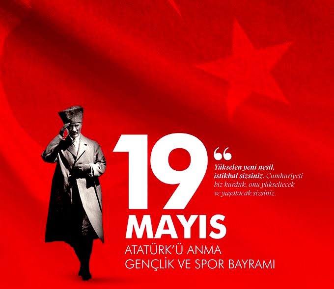 'Milletin istiklalini yine milletin azim ve kararı kurtaracaktır.' Türk Milletine vurulmak istenen esaret zincirlerinin kırıldığı günün simgesi olan 19 Mayıs Atatürk'ü Anma, Gençlik ve Spor Bayramımız kutlu olsun Bize bugünleri sağlayan tüm kahramanlarımızı şükranla anıyorum 🇹🇷