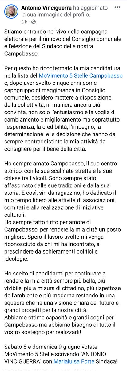 Mi candido alle elezioni per il Consiglio comunale di #Campobasso