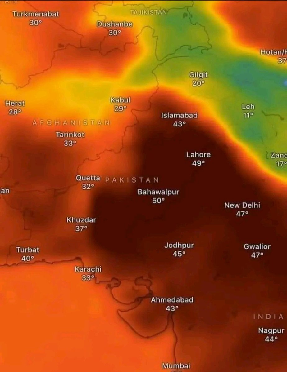 دنیا بھر کے بیشتر ممالک کی طرج پاکستان کے کئی شہروں میں بھی اگلے چند دن ریکارڈ گرمی کی پیش گوئی، درجہ حرارت 50 سینٹی گریڈ عبور کر جائے گا-کاروباری یا مزدور طبقے کا تو مسلہ ہے گھر سے نکلنا۔لیکن بلا وجہ بچوں کو گھر سے باہر نہ نکالے۔