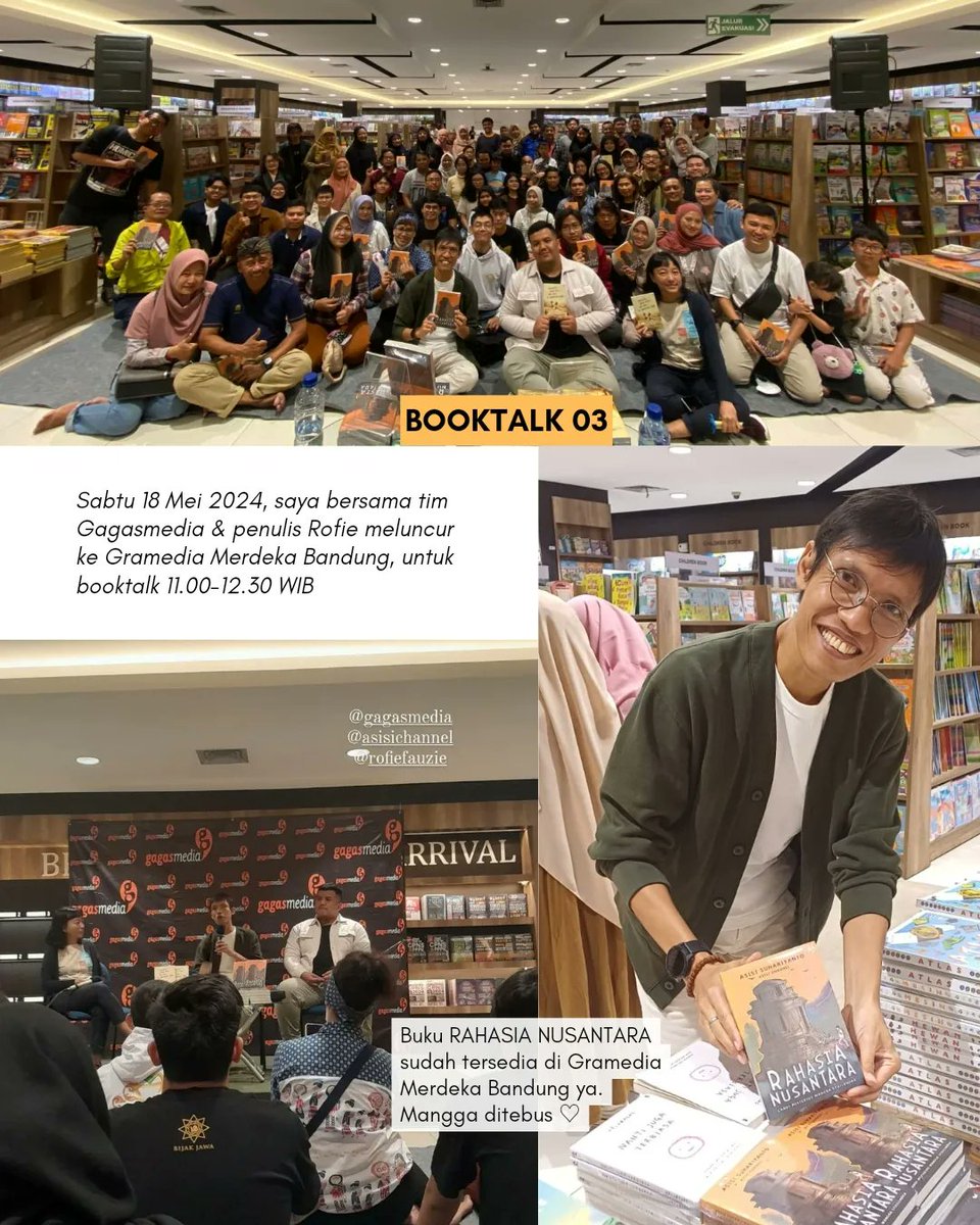 Akhirnya kelar! Booktour RAHASIA NUSANTARA bersama @gagasmedia di 3 kota -- Depok, Bandung & Cirebon. 

Terima kasih mbak @resitare & tim Gagasmedia yang telah menggelar semua ini dengan sangat baik.