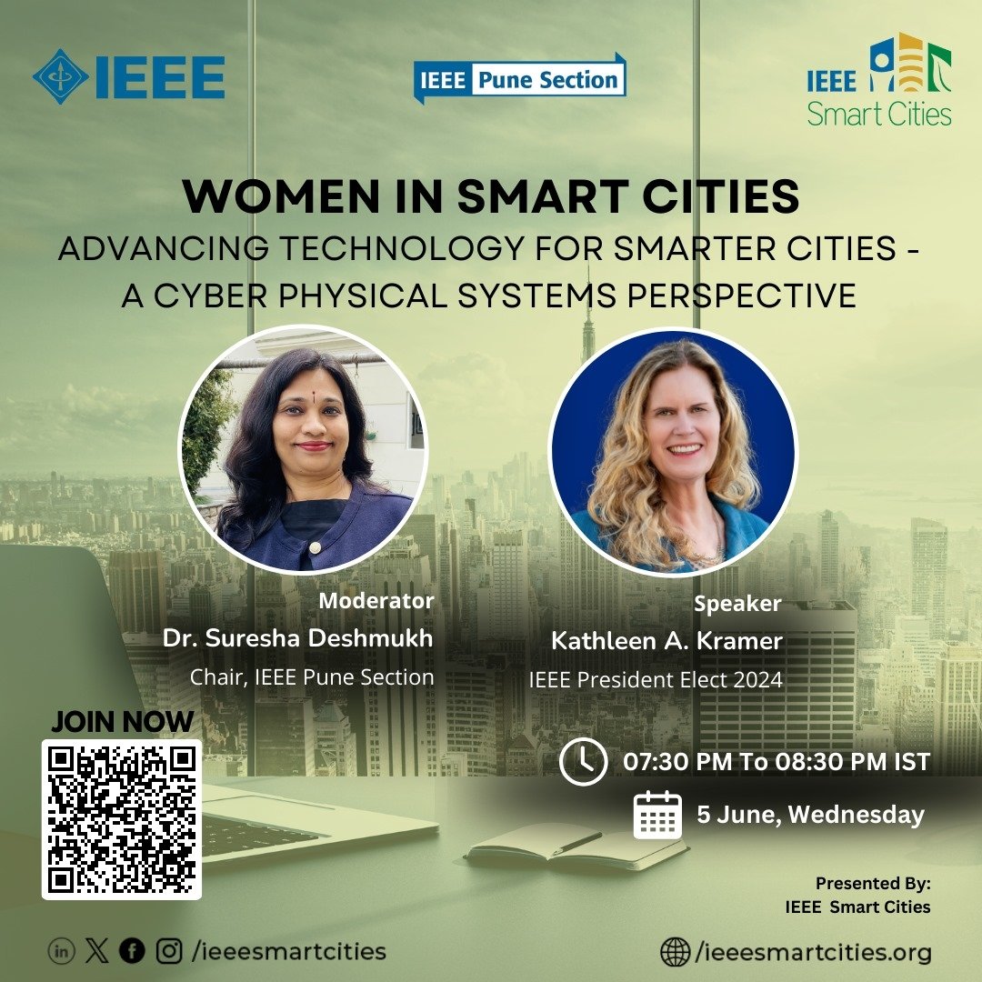 𝐄𝐄𝐄 𝐒𝐦𝐚𝐫𝐭 𝐂𝐢𝐭𝐢𝐞𝐬 and IEEE Pune Section are jointly organizing the event to bring together leading voices in technology field to discuss the role of technology in cities. 🔗 𝑱𝒐𝒊𝒏 𝑳𝒊𝒏𝒌: ieeemeetings.webex.com/ieeemeetings/j…