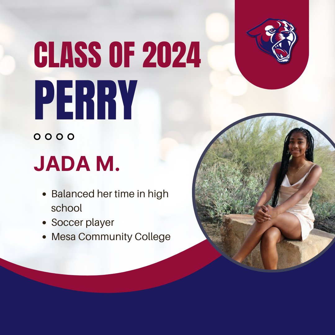 Jada M. gracefully balanced being a student athlete, working, volunteering, and being a sister and an amazing daughter. She will study biology and play soccer at Mesa Community College. Go Thunderbirds! #WeAreChandlerUnified #PerryPumas #Classof2024 @PerryPumas07