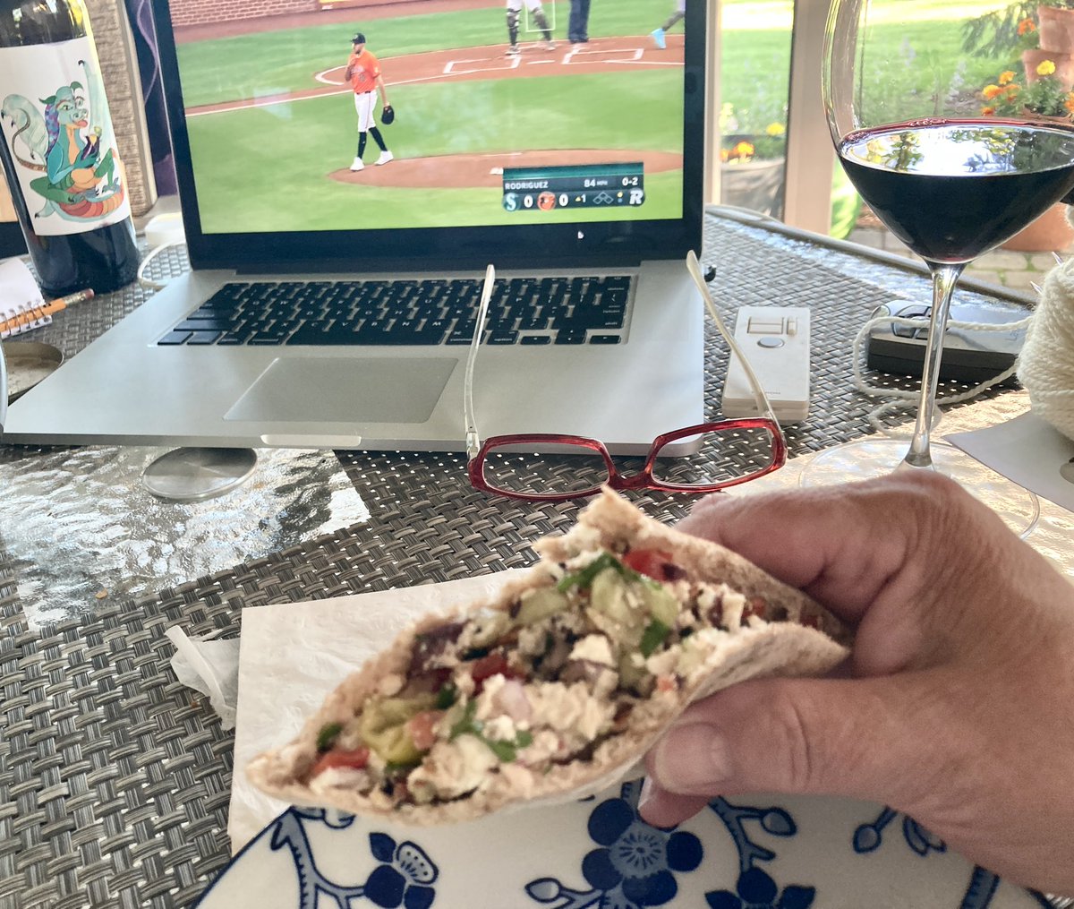 @foodwishes OMG! Chopped Greek Chicken Sandwich while watching baseball on the patio! This Greek girl had to add Kalamata olives and peperoncini. Highly recommend!