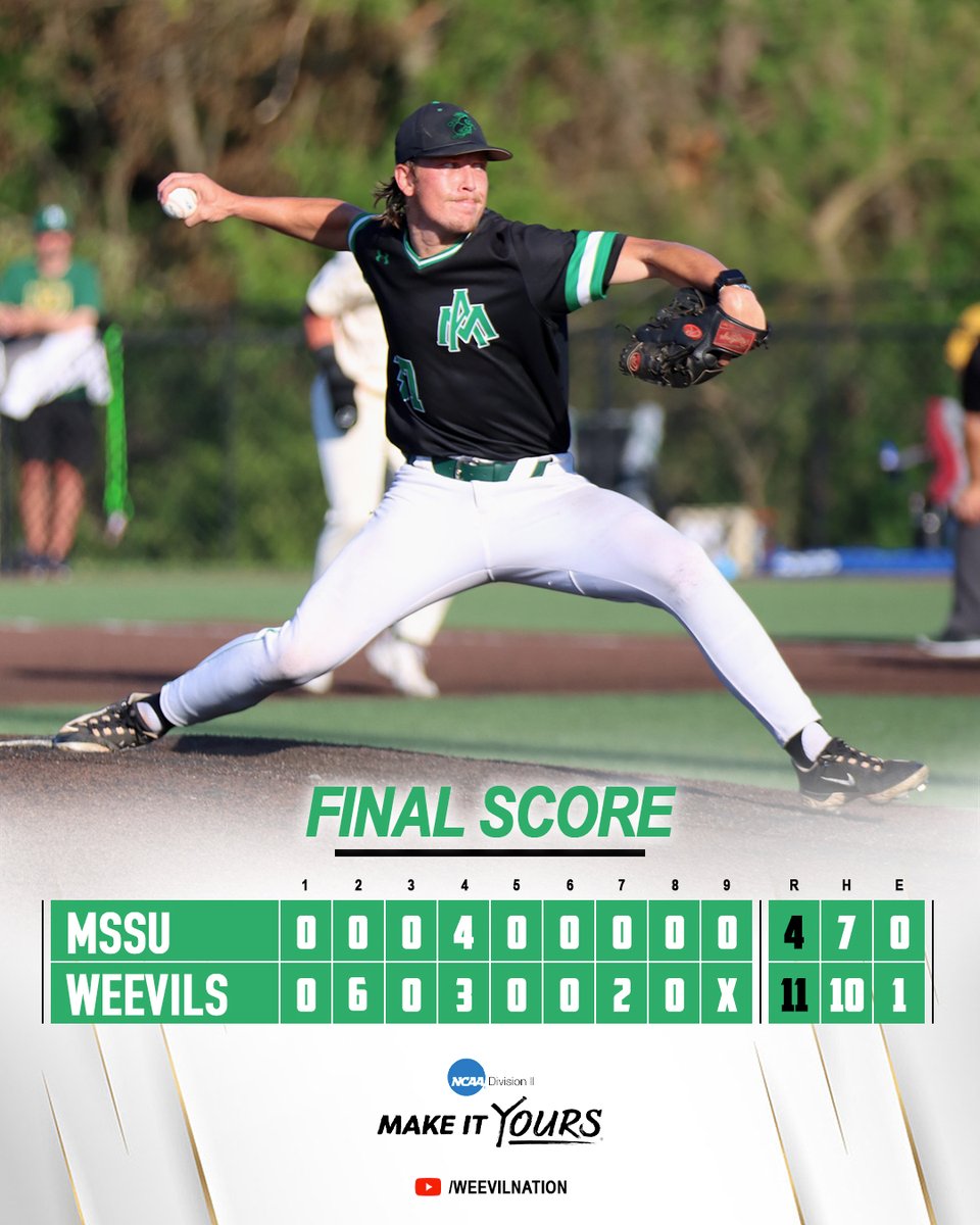 Final score from today's game against Missouri Southern State! ⚾️

With the regional sweep, UAM travels to Warrensburg, Missouri on May 24-25 to take on Central Missouri in a best-of-3 series.

The winner grabs a spot in the NCAA DII World Series!

#WeevilNation