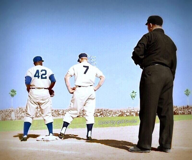 One of the greatest photos captured. Jackie Robinson and Mickey Mantle side by side