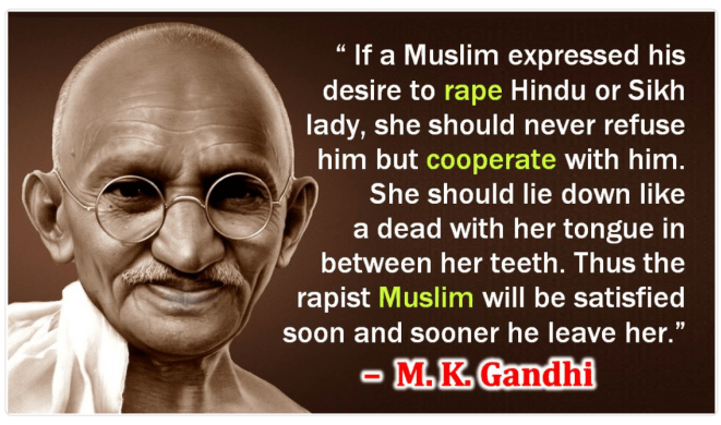 Rs2Sri's tweet photo. @DeepalTrevedie Nonsense. It is a lie. That incestuous paedophile #Mohandas_Karamchand_Gandi is a sworn secularist.
He wanted Hindu-Sikh women to #happily get raped by Pakis. His last words were "#Yaa_Allah".
And not "#Hey_Ram".
PS: #Trivedi-ji do you approve of his advice? https://t.co/JTaLtQmzJ7