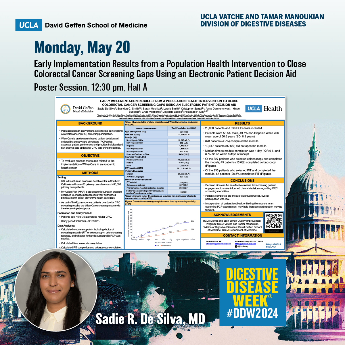 Early Implementation Results from a Population Health Intervention to Close #CRC Screening Gaps Using an Electronic Patient Decision Aid

👤Sadie De Silva, MD
👥<a href="/BrandonCSmithMD/">Brandon C. Smith, MD</a> <a href="/VisionaryPhD/">Anna Dermenchyan, PhD, RN</a> <a href="/jbadmph/">Jayraan Badiee, MPH</a> <a href="/drfolamay/">Fola May, MD PhD</a> et al #MayLabUCLA
➡️#DDW2024 Monday, May 20, 12:30 pm, Hall A