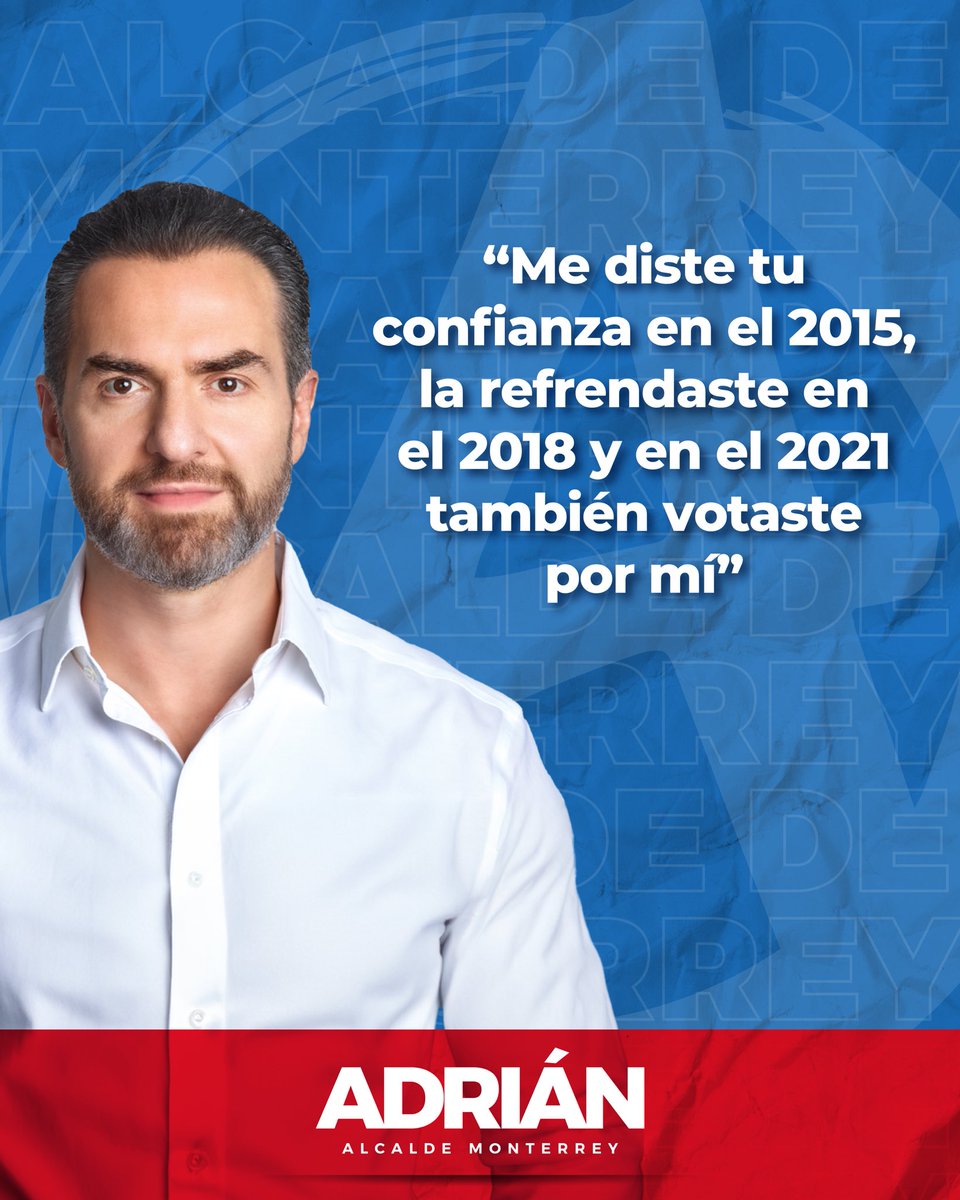 Este 2 de junio, con tu voto, tu confianza y mi experiencia, vamos a resolver los problemas de Monterrey.

#AdriánMTY
#DebateMonterrey
