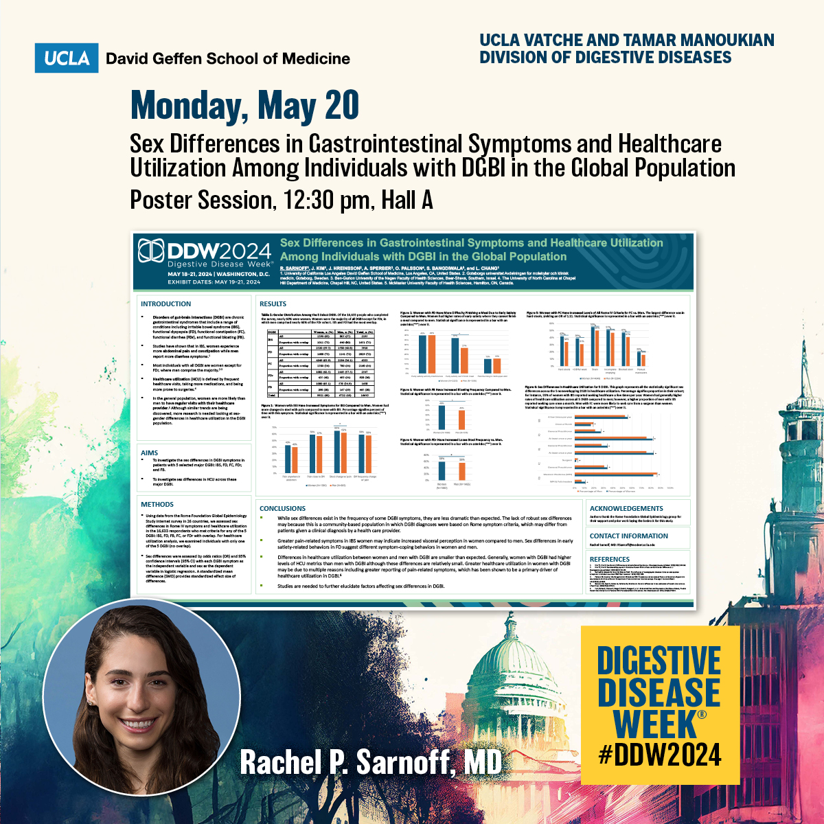 Sex Differences in Gastrointestinal Symptoms and Healthcare Utilization Among Individuals with #DGBI in the Global Population

🌟 Dr. Rachel P. Sarnoff (@RSarnoff)
👥JP Hreinsson AD Sperber @DrPalssonUNCSI Bangdiwala @LinChangMD
➡️#DDW2024 Monday, May 20, 12:30 pm, Hall A