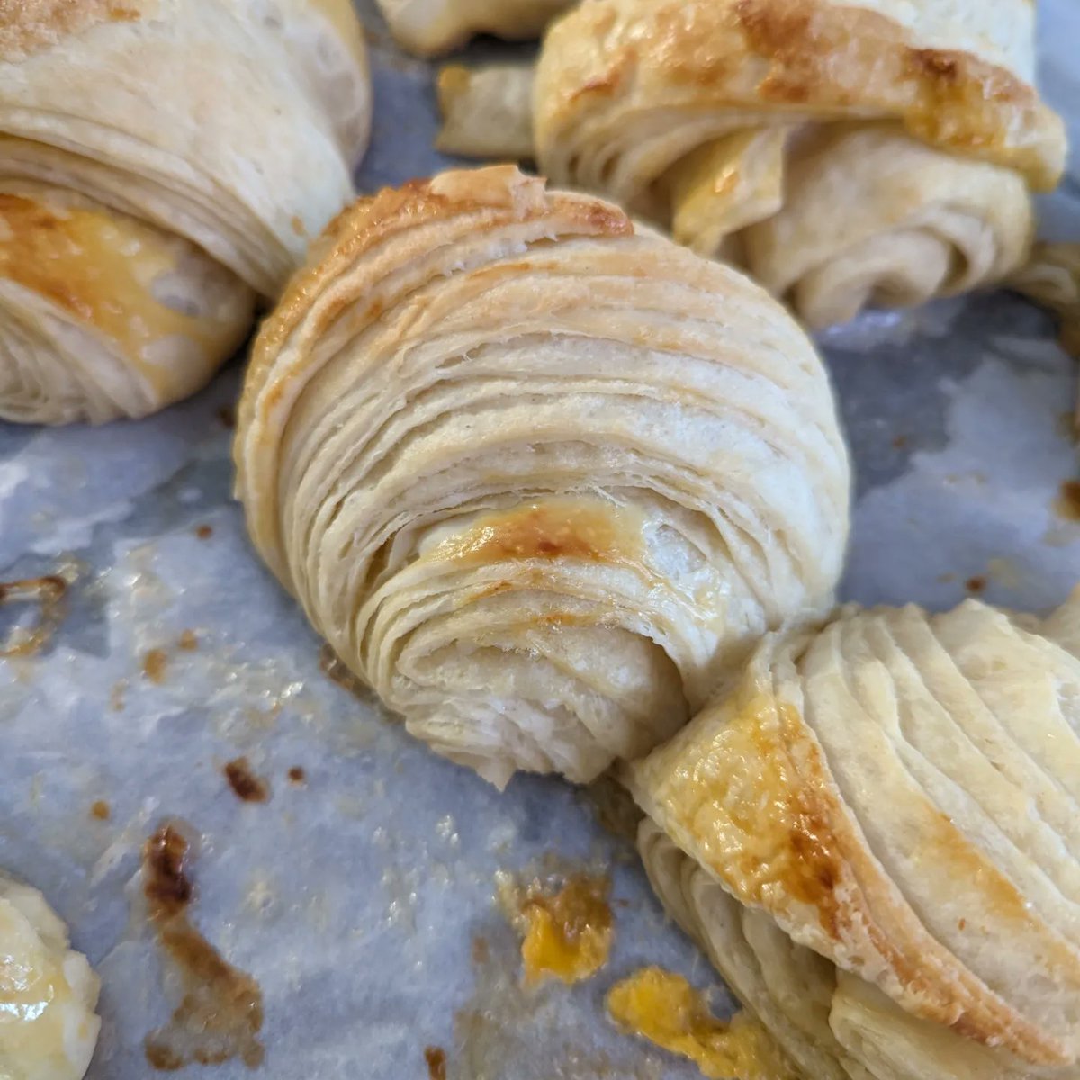 FinalKingdomXV's tweet photo. Made two batches of homemade croissants. 24 in total. After baking and before proofing. Used a egg wash this time, though I think next time I'll bake them at a higher temp to get them more golden brown. #nofilter #BakingAssistantPocketIgnis #BakingAssistantTreyClover #croissants https://t.co/rxNlPIUUPf