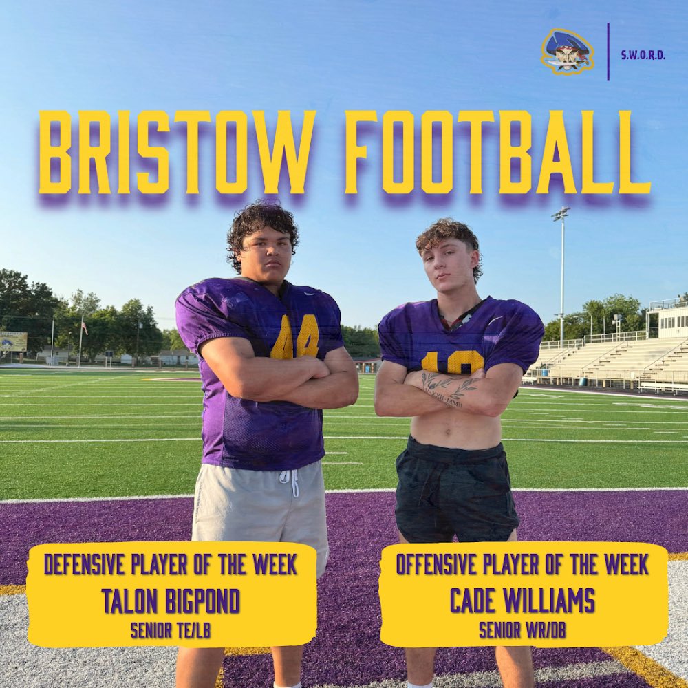 Congratulations to our Players of the Week! 

Defensive Player of the Week - Talon Bigpond TE/LB
Offensive Player of the Week - Cade Williams WR/DB

#ForgetheSWORD #ToilandRaid
