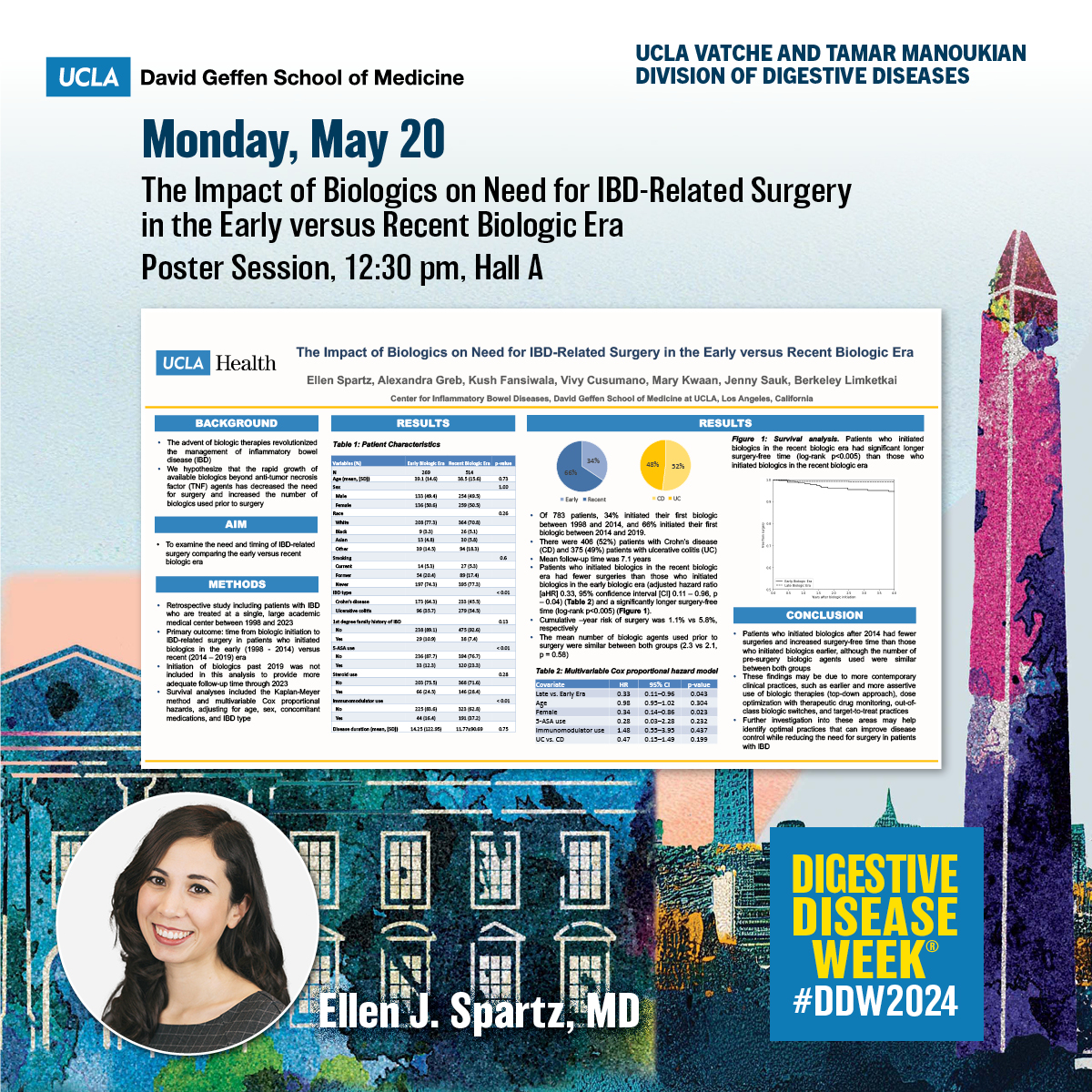 Monday, May 20, #DDW2024 Poster Session

The Impact of Biologics on Need for #IBD-Related Surgery in the Early Versus Recent Biologic Era

🙌Ellen J. Spartz, MD (<a href="/uclaimchiefs/">UCLA Internal Medicine Chief Residents</a>)
👥Alexandra C. Greb <a href="/KushFansiwalaMD/">Kush Fansiwala, MD</a> <a href="/VivyCmd/">Vivy T Cusumano, MD</a> Mary Kwaan Jenny S. Sauk <a href="/berkeleydoc/">Berkeley Limketkai</a>
➡️12:30 pm, Hall A