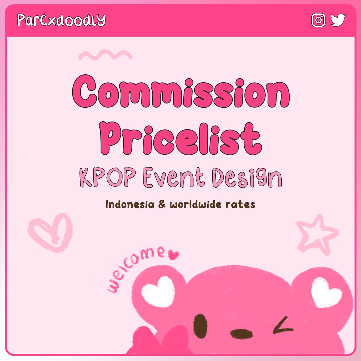 [RT would be appreciated 🥹🌷]

Hula! Parcxdoodly is NOW open for DESIGN COMMISSION⭐️🩷

Check the rate card below, or you can message me here!💌
💰 IDR (for 🇮🇩) and USD (for 🌏)

#zonauang #jasadesign #jasadesain #designcommission #zonadesain #zonajajan #zonakaryaid #artidn