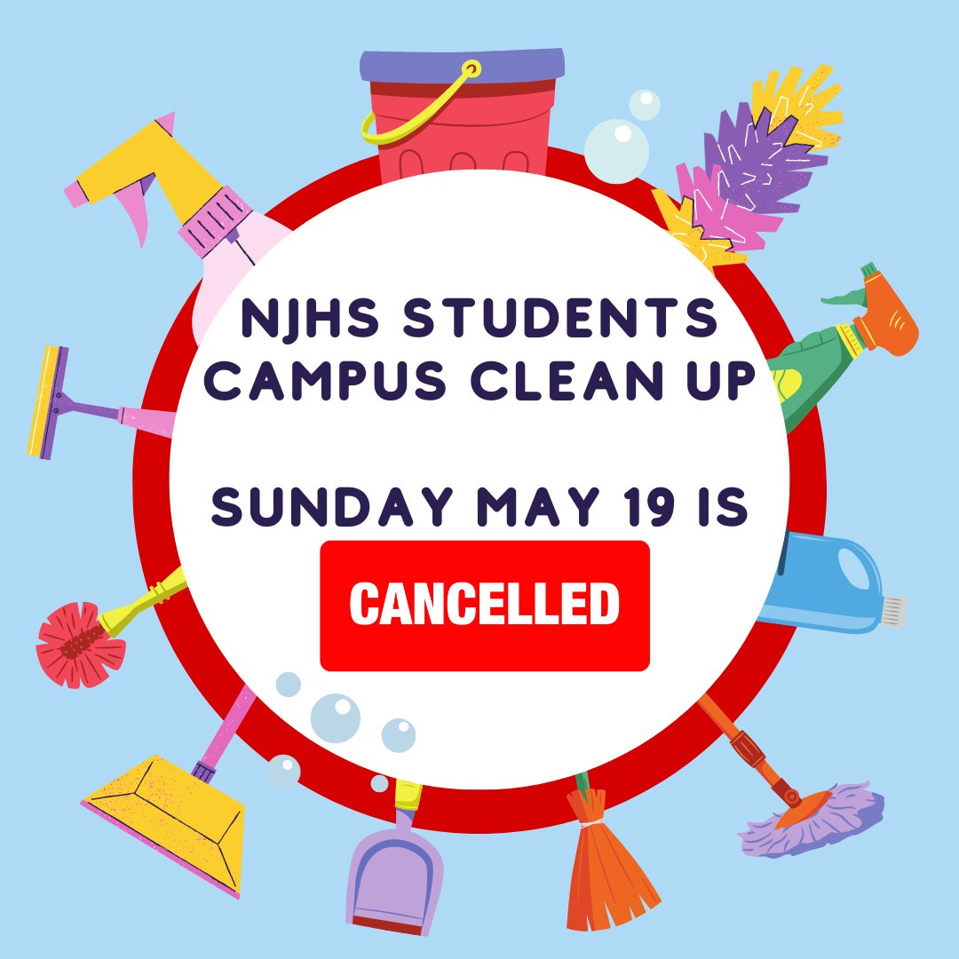 Attention NJHS Students! The Campus Clean up that was planned for tomorrow, Sunday May 19 has been cancelled! @WestBriarMS
