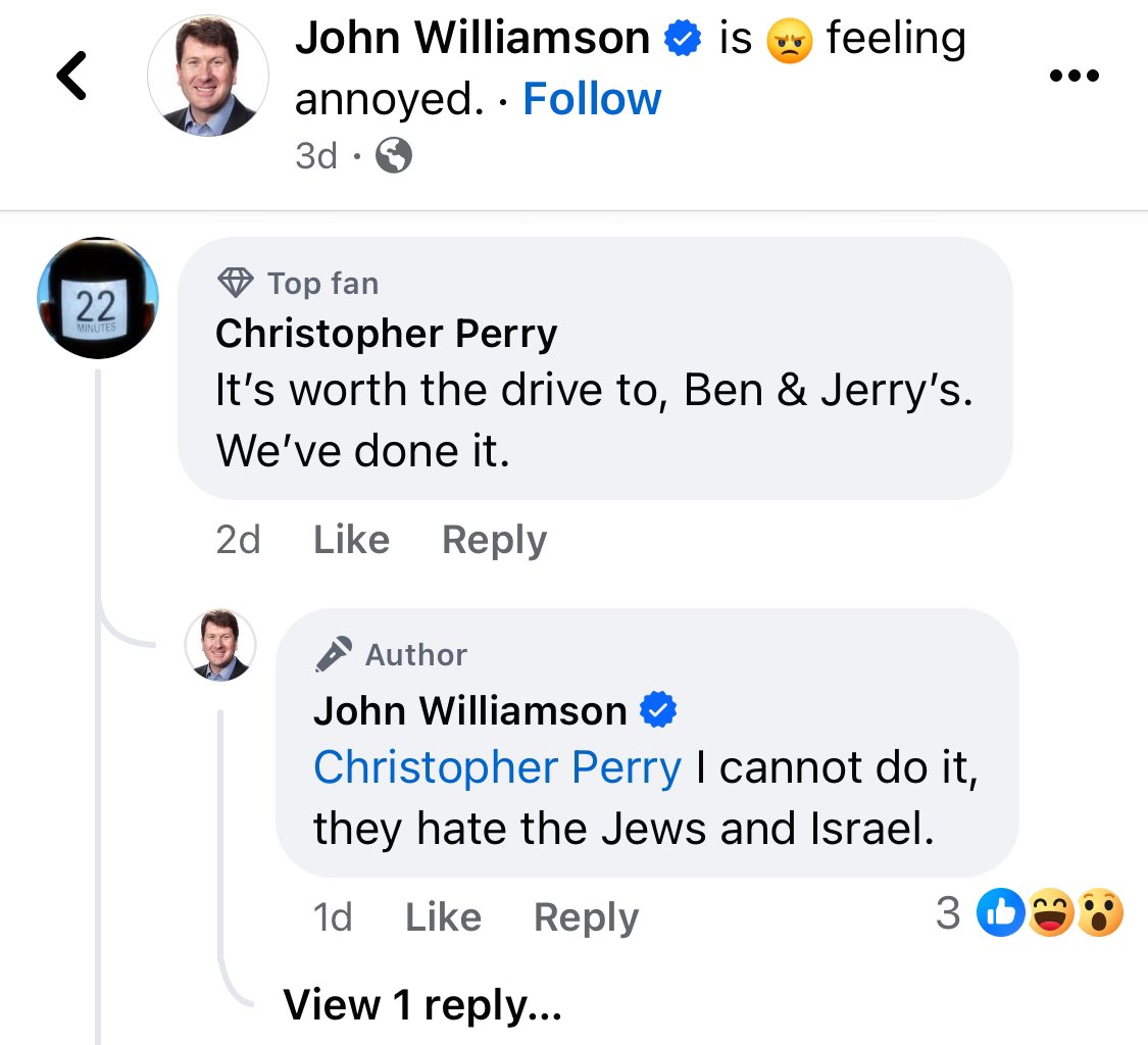 At one point, Conservative MP John Williamson also declared that Ben and Jerry “hate the Jews.” (Ben and Jerry are both Jewish) nytimes.com/2021/07/28/opi…