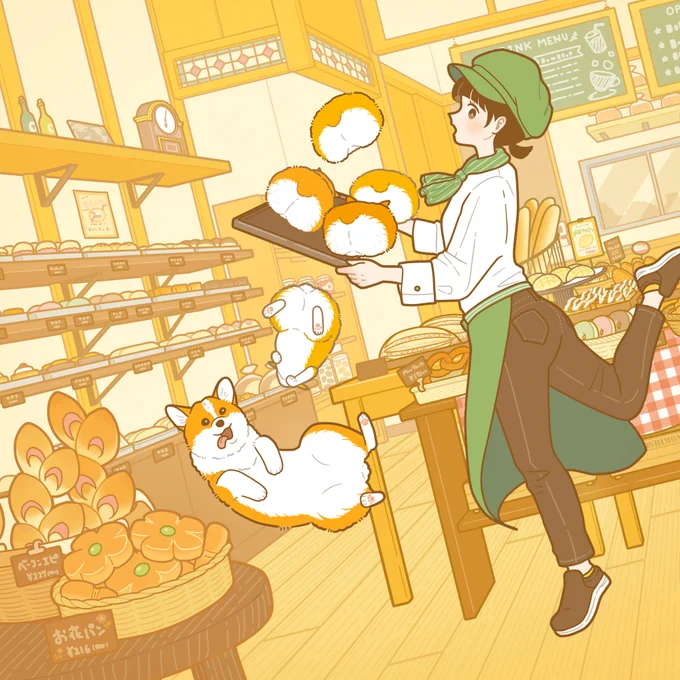 コーギーとパン屋