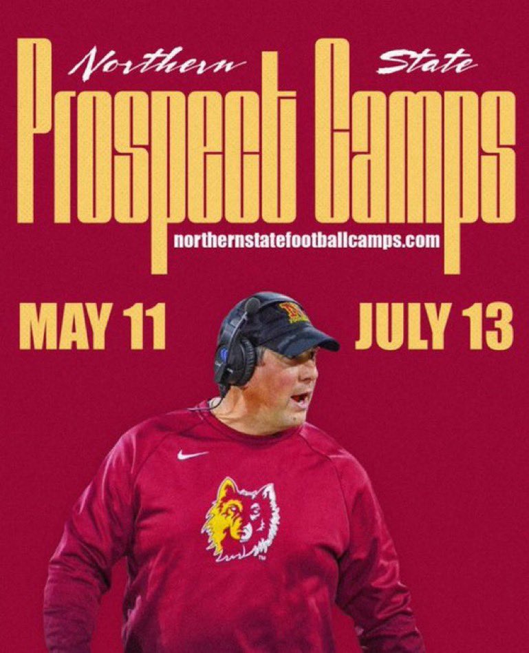 Here are some camps I will be attending this summer,cant wait to get out and compete! Wayne St-May 25th USD-June 9th Minnesconsin Megacamp June 12th SDSU-June 20th Northern State-July 13th @Coach_Prosser @Coach_Nady @CoachWigsRF @CoachRyanOlson @CoachRoyNSU @bvhsfootball