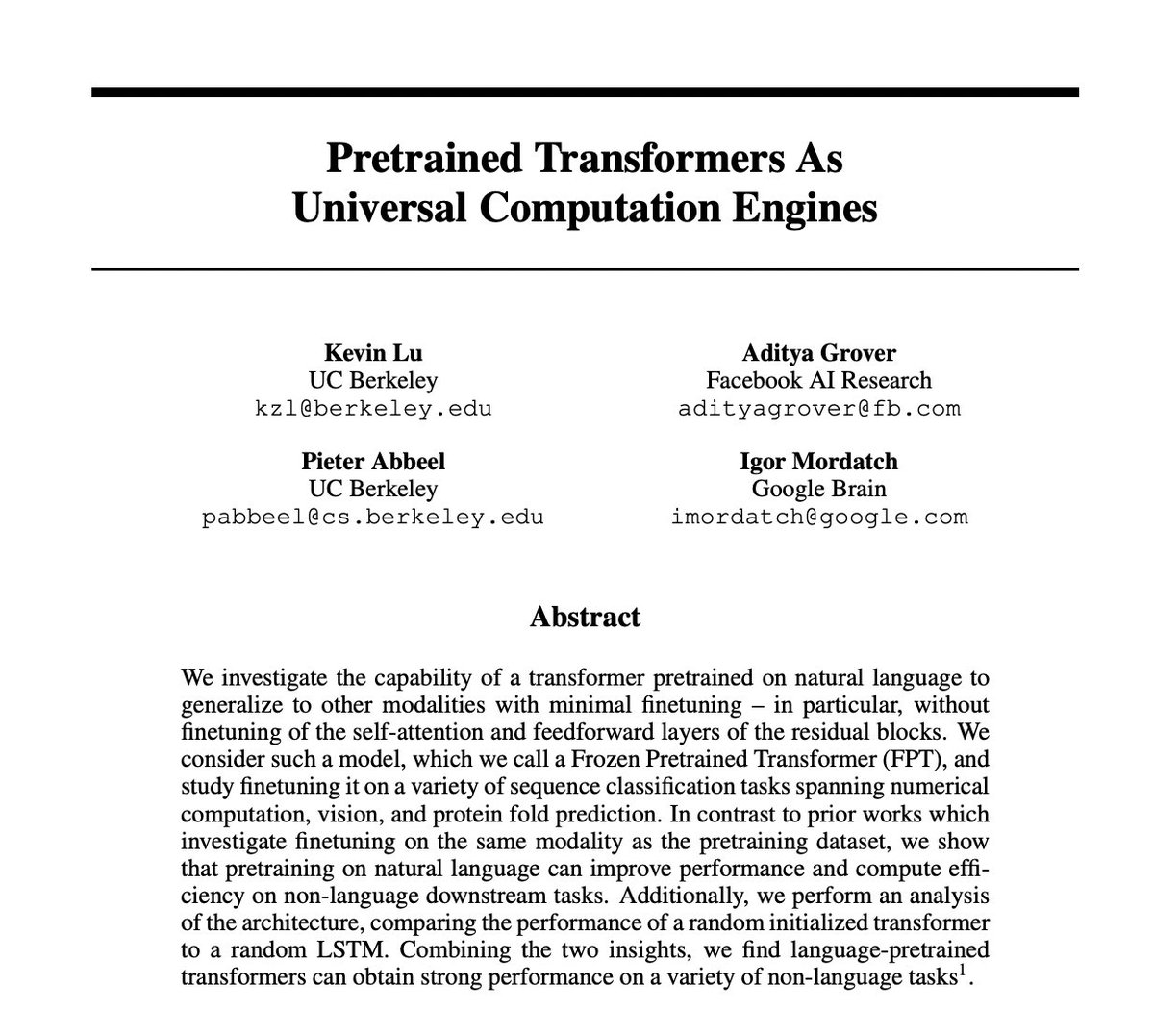 if you like this, you'll really like this
arxiv.org/abs/2103.05247
pretraining on text is merely an adequately challenging modality to learn computational primitives for universal transfer. 
there are other modalities which we can do causal modeling on and develop similar