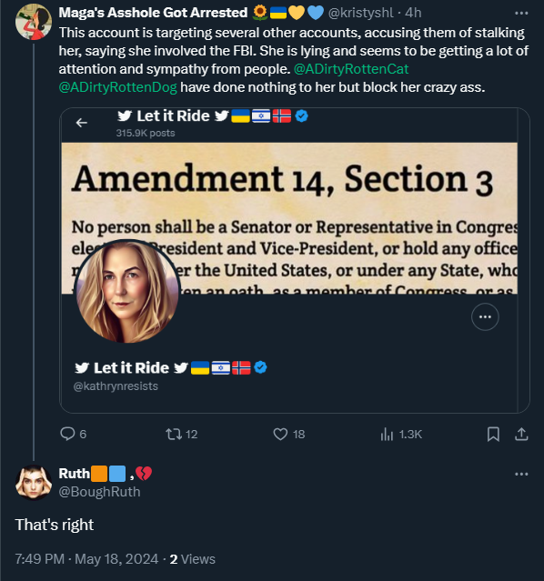 <a href="/SPBMcKenna/">True Blue 🇦🇺🐨</a> <a href="/ADirtyRottenDog/">DirtyRottenDog ☮️</a> <a href="/ADirtyRottenCat/">DirtyRottenCat ☮️</a> Clearly she has been at this for a while. Several people were already aware of her tactics. How pathetic is her life that she has to destroy others to elevate her own account?