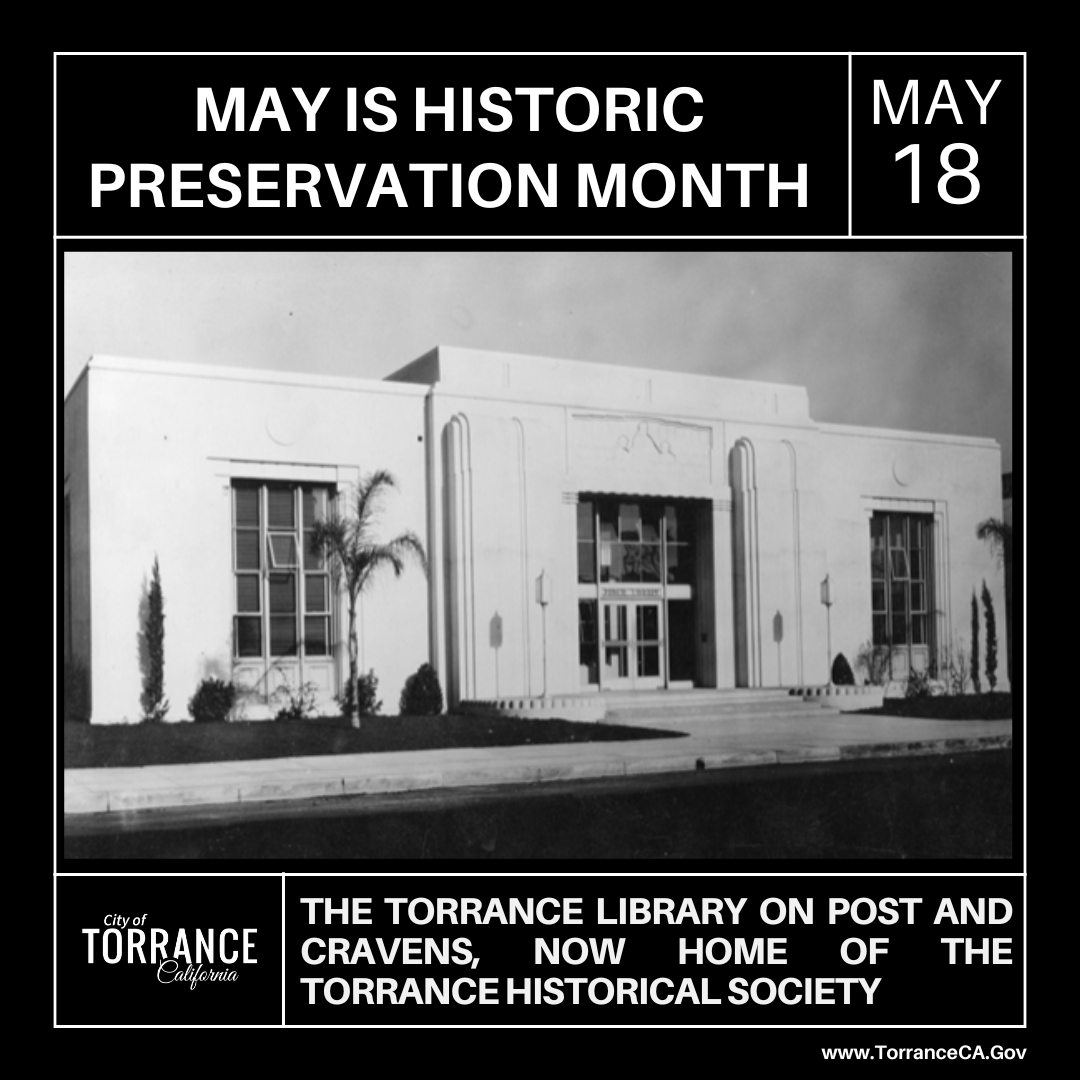 Did you know that the Torrance Library was once located at Post Ave. and Cravens Ave.?  This is now home to the Torrance Historical Society, where this picture has been preserved.
Fun Fact: Isabelle Henderson's living room on Gramercy served as our first library!