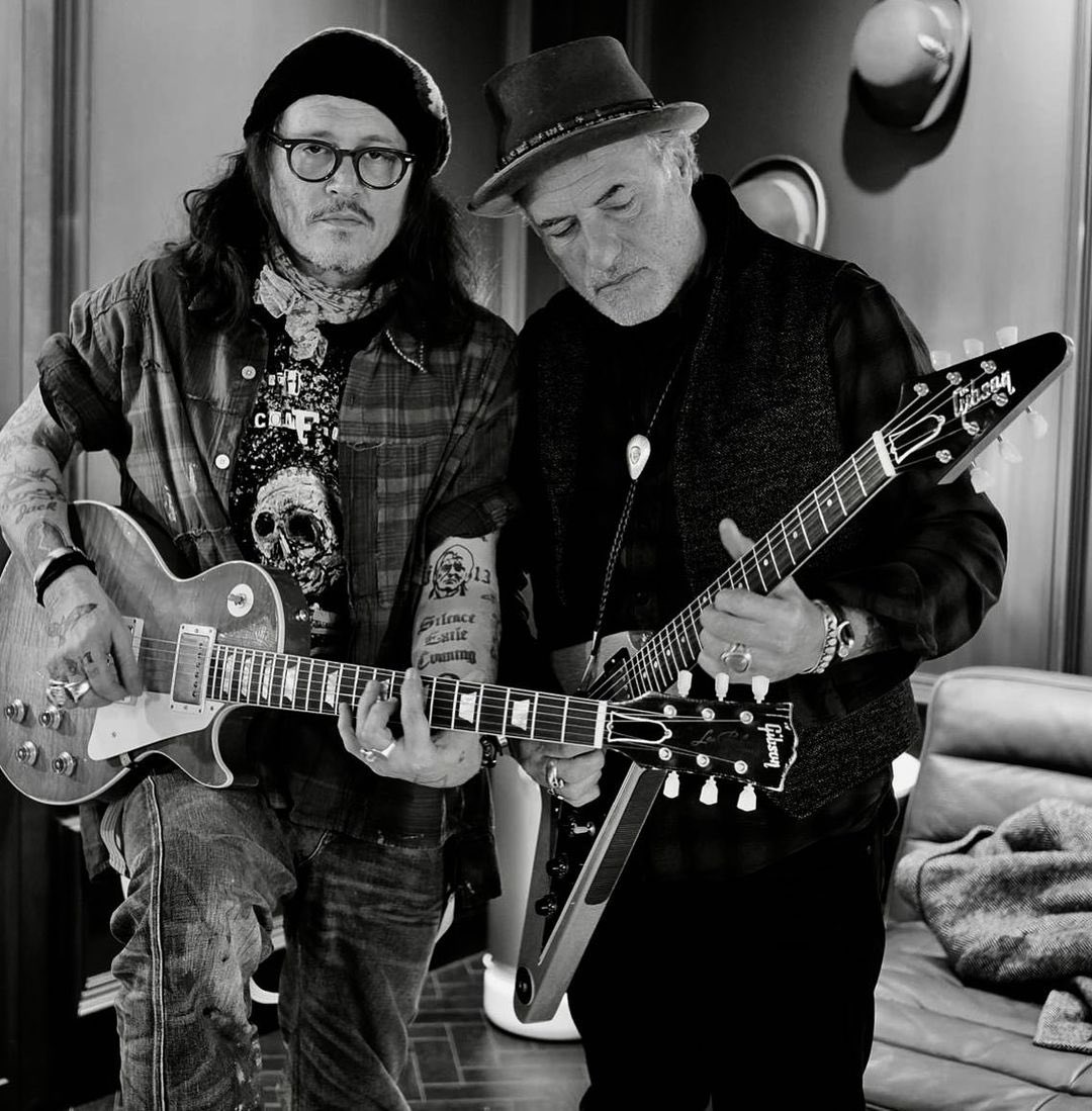 And here’s another throwback photo of god dad (#JohnnyDepp) w/ Mr. corcho rodriguez at An evening at The Gibson Vault.... aka The Gibson Garage in London, UK (February 27th 2024) 😎 (Credits to corchorodriguezok’s IG | 📸: @rosshalfin 🙏🏼♥️)