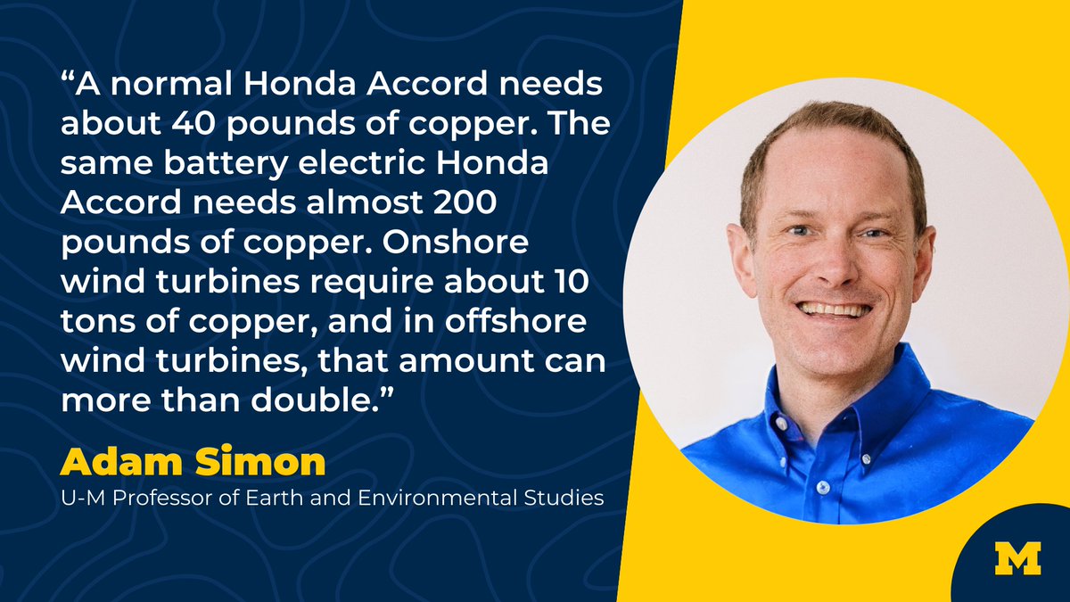 According to a new U-M study, copper cannot be mined quickly enough to keep up with the U.S. policy guidelines that call for 100% of manufactured cars to be electric vehicles by 2035 as part of the Inflation Reduction Act. More on the study: myumi.ch/AZ387