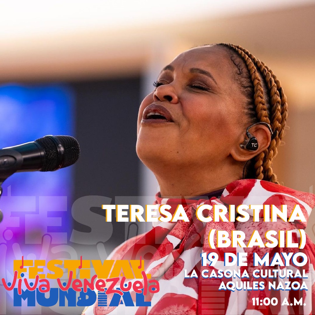 Teresa Cristina llegó desde Brasil para presentarse mañana en la Casona Cultural Aquiles Nazoa de #Caracas, a partir de las 11:00 a.m. para culminar con el primer Festival Mundial Viva Venezuela.