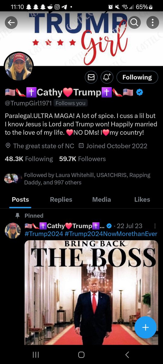 Hey guys... A good friend of mine, Cathy, is shy of 60k. Can y'all please give her a lift? I would truly appreciate it. She is so close.... @TrumpGirl1971