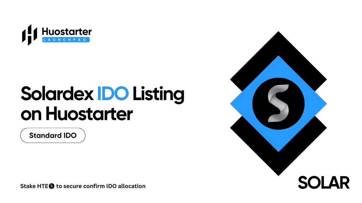The IDO of @solar_dex is coming to Huostarter. Stake your $HTE for confirmed allocations and register for the whitelist for FCFS allocations. Register Whitelist: huostarter.io/projects/solar Note: This IDO comes with Huostarter's Revenue Sharing in the form of $SOLAR Airdrops