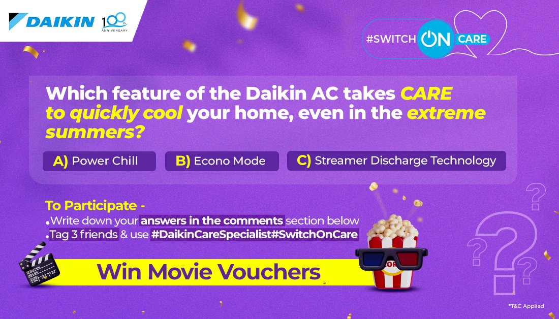 Get ready for another thrilling round of our quiz! Share your answers in the comments using #SwitchOnCare and #DaikinCareSpecialist, and tag three of your friends to join the fun. #DaikinCareSpecialist #SwitchOnCare #DaikinIndia #Contest #ContestAlert