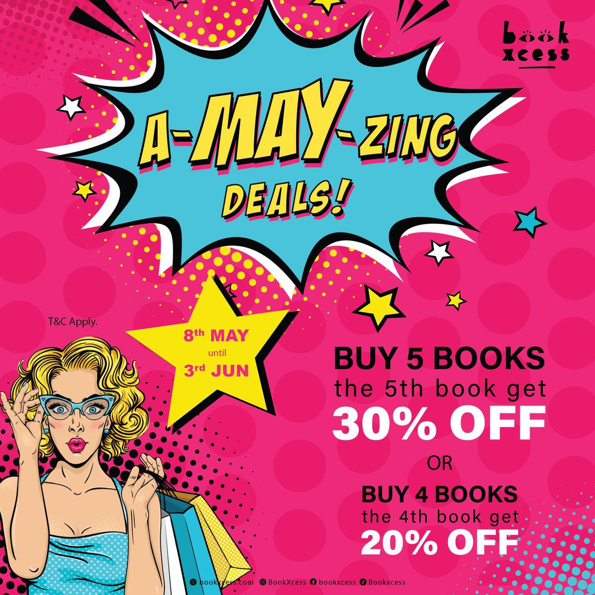📖 It's raining deals at BookXcess this #AMayZing May . Stack up on savings with unbeatable discounts: 20% off on 4th book, 30% off on 5th book.  Let's celebrate the joy of reading together. #BookXcess #BookDeals 📚