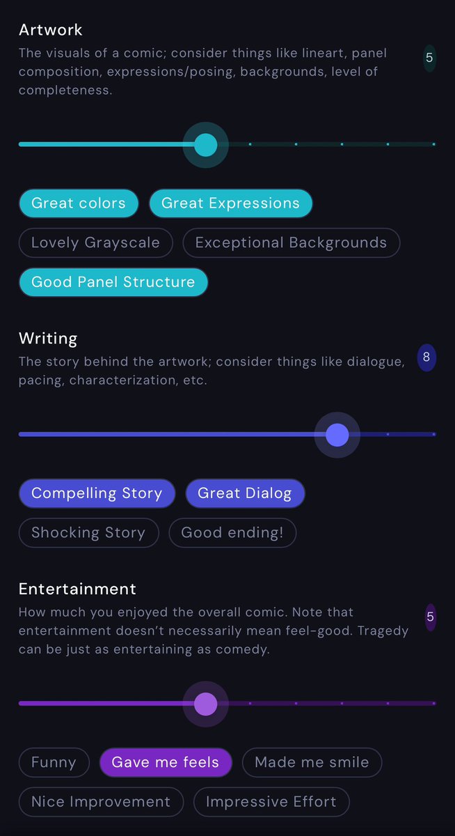 New Feature: Kudos!
When voting, you have the option to quickly select kudos - another way to give some feedback to the artist.
More to come!