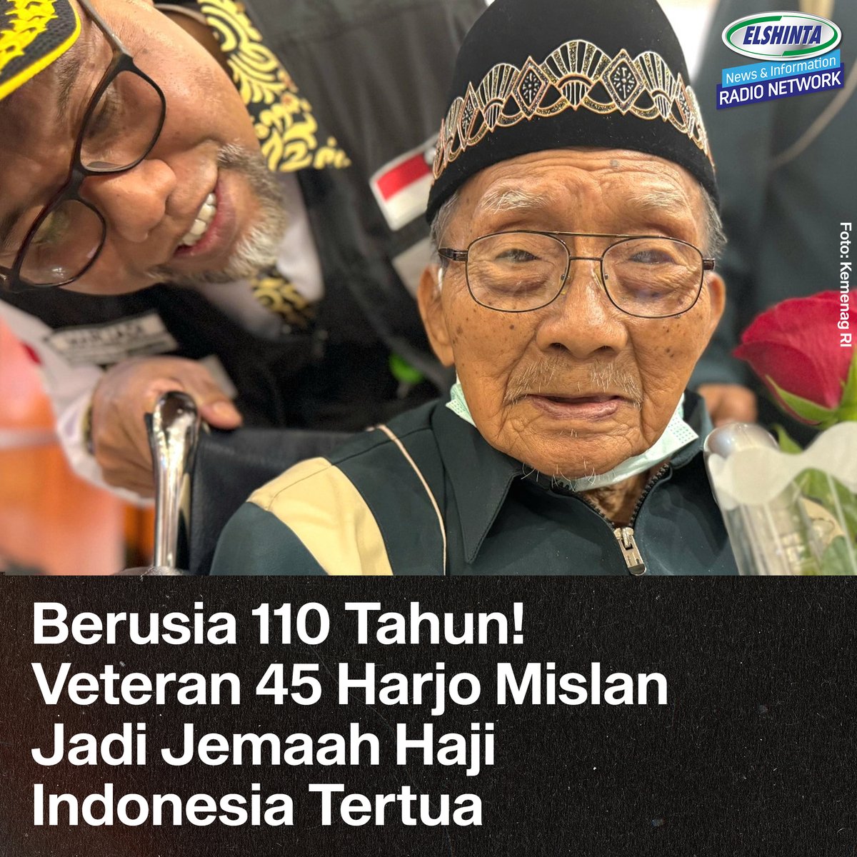 Seorang veteran pejuang kemerdekaan 45 bernama Harjo Mislan menjadi Calon Jemaah Haji Indonesia Tertua untuk Musim Haji 1445H/2024. Jemaah haji asal Ponorogo tersebut akan menjalani serangkaian ibadah di Tanah Suci di usia 110 tahun.

Dikutip dari situs resmi Kementerian Agama