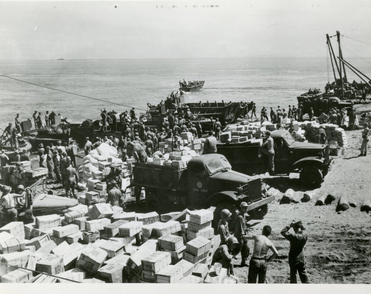 When the Army began to relieve Marines on Guadalcanal in 1942, they landed with trucks full of food. Spotting an opportunity, a Marine yelled 'Air raid!' As soldiers ran for cover, hungry Marines poured out of the jungle and drove off with the trucks of food. #SeaStorySaturday