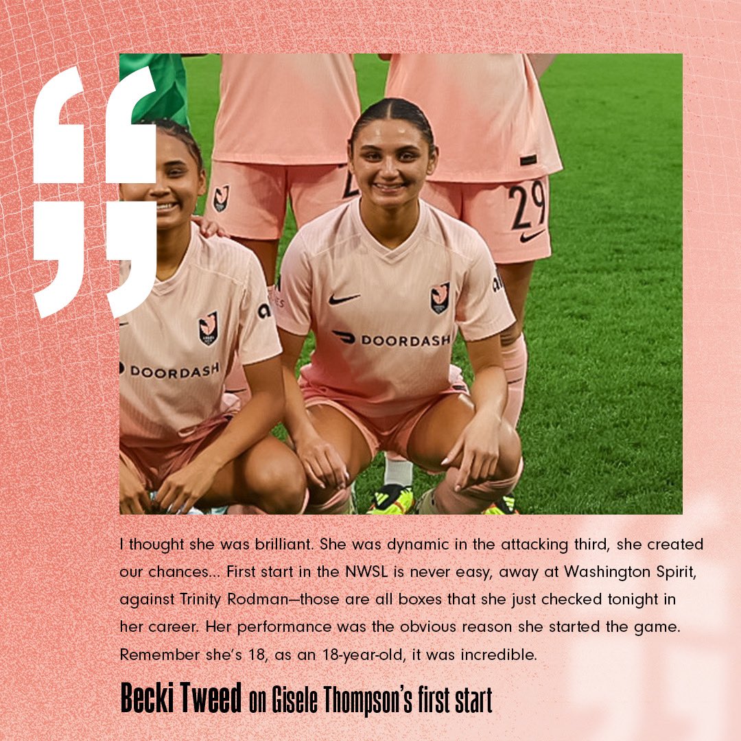 💬 Becki Tweed on Gisele Thompson: “Her performance was the obvious reason she started the game.” #Volemos | #NWSL | #WASvLA | #AngelCityFC