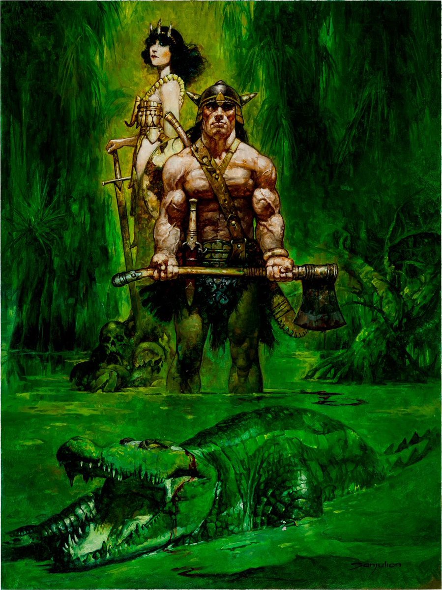 Hyborian Swamp. Conan art by Sanjulian #fantasyart #SwordAndSorcery