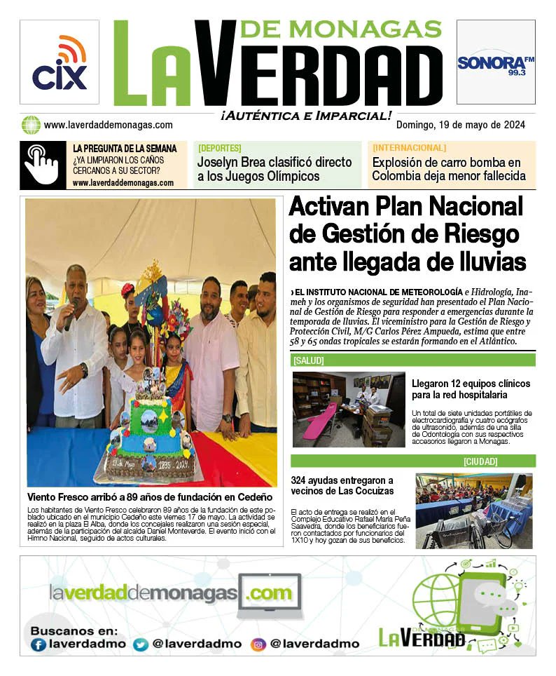 #19May | Primera página del diario La Verdad de Monagas.