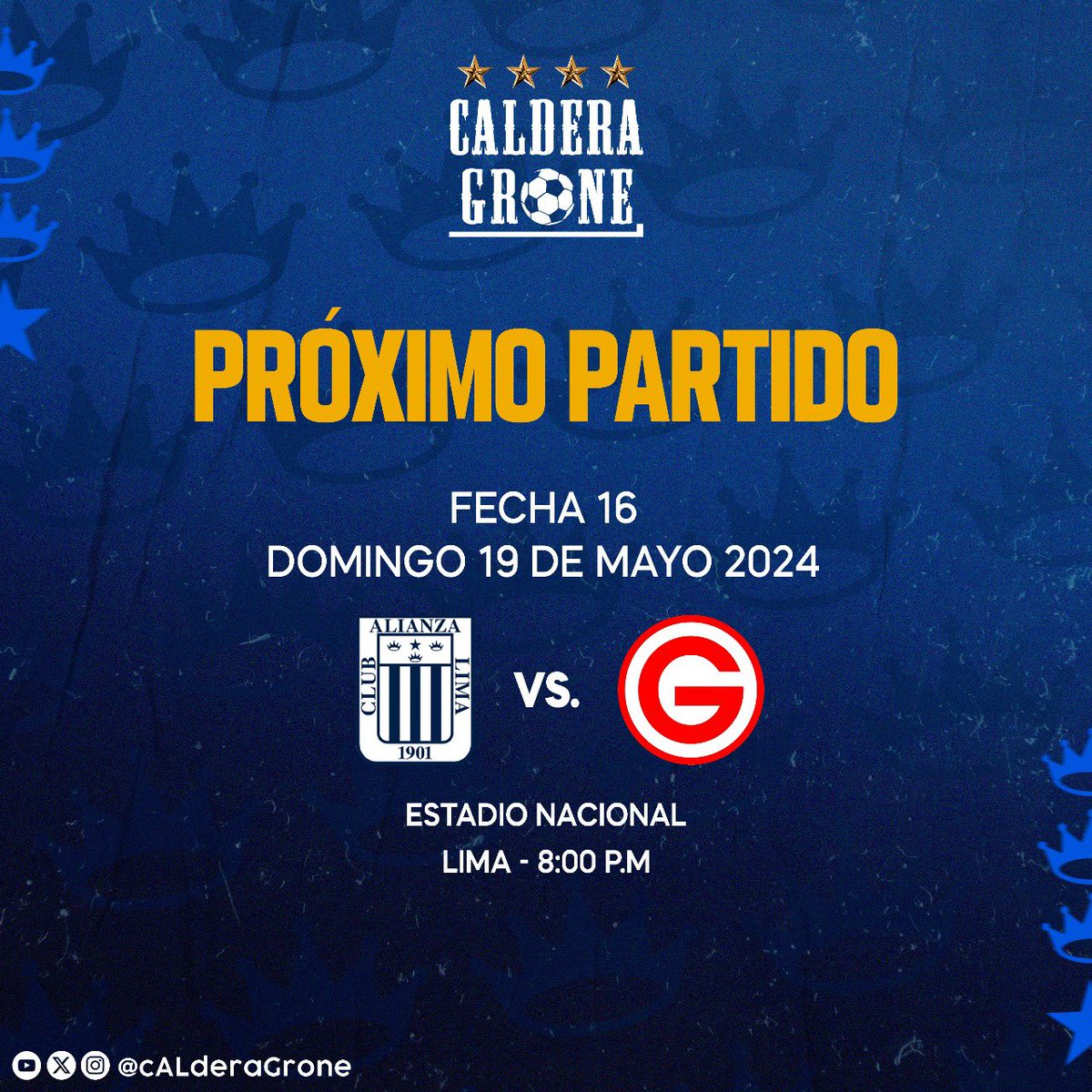 🔜⚽ Próximo Partido

🆚 Deportivo Garcilaso
📅 Domingo 19/05
🕣 8:00 pm
🏟 Estadio Nacional
🏆: @ligafutprof

#ArribaAlianza
#ConAlianzaSiempre