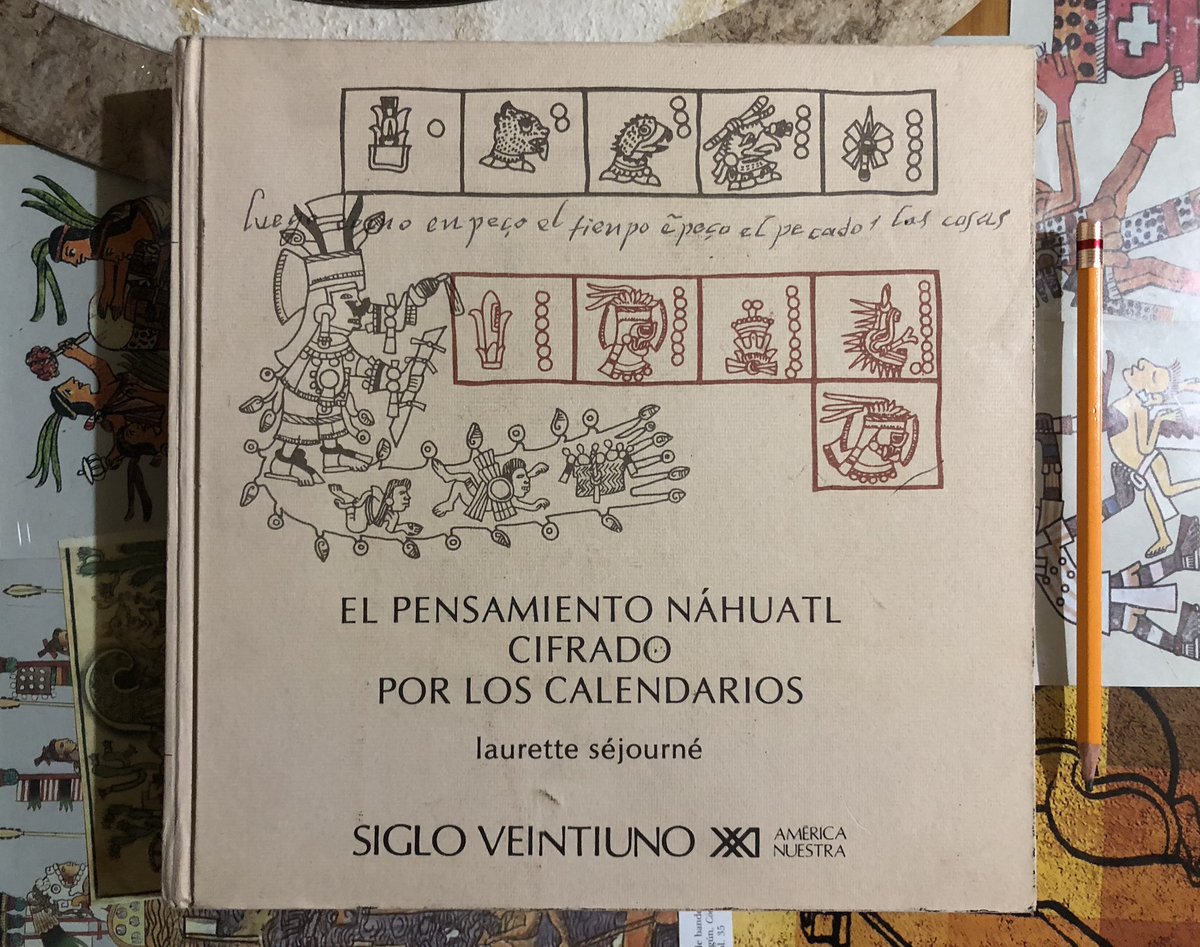 Laurette Séjourné en El pensamiento náhuatl crifrado por los calendarios, estudia el tonalpohualli o calendario adivinatorio de 260 días que los grupos nahuas tenían vigente antes de 1521, los códices donde se pintó el registro, la problemática del tiempo y los glifos.