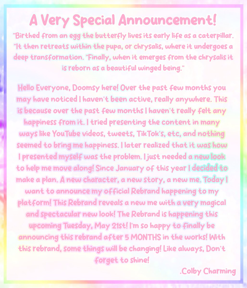 A Very Special Announcement!🩵⭐️
Long story short; I will be rebranding an entirely new look this upcoming Tuesday, May 21st! Feel free to read if you want to! This rebrand has been in the works for 5 month, I am so happy to finally share it with you all!💫 #Rebrand #Roblox
