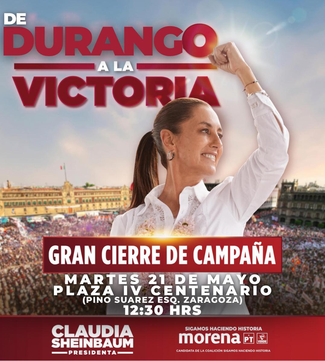 El próximo martes 21, nuestra candidata Claudia Sheinbaum cerrará campaña en la capital de nuestro estado, junto a quienes somos las y los abanderados de la Coalición Sigamos Haciendo Historia. Te esperamos, no faltes.

#SigamosHaciendoHistoria #MargaritaValdez #VotaTodoMorena