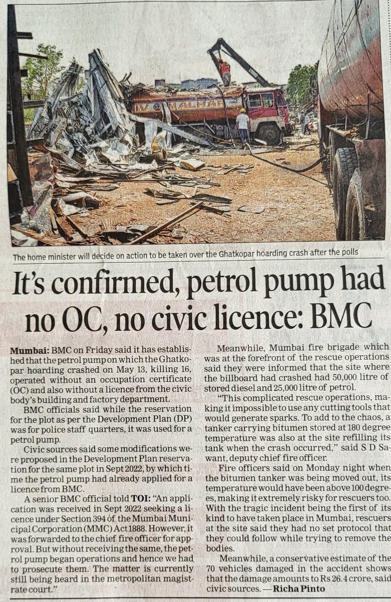 .@mybmc inspectors barge into your building or homes if they see even a bag of cement or sand at your door, asking what's going on. How come they never checked how Petrol Pump is running? Where was Shop & Establishment inspector who makes regular 'hafta'/ weekly visits to shops?